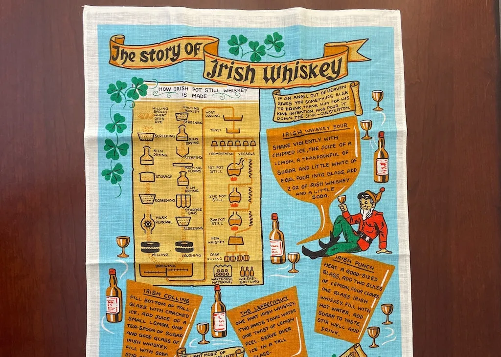 Vintage Unused Tea Towel The Story of Irish Whiskey
