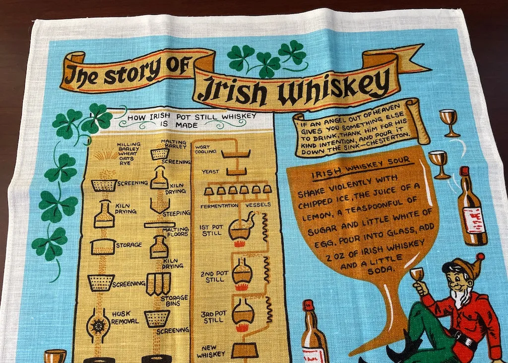 Vintage Unused Tea Towel The Story of Irish Whiskey