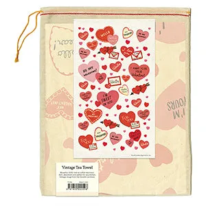 Vintage Valentine Hearts Tea Towel
