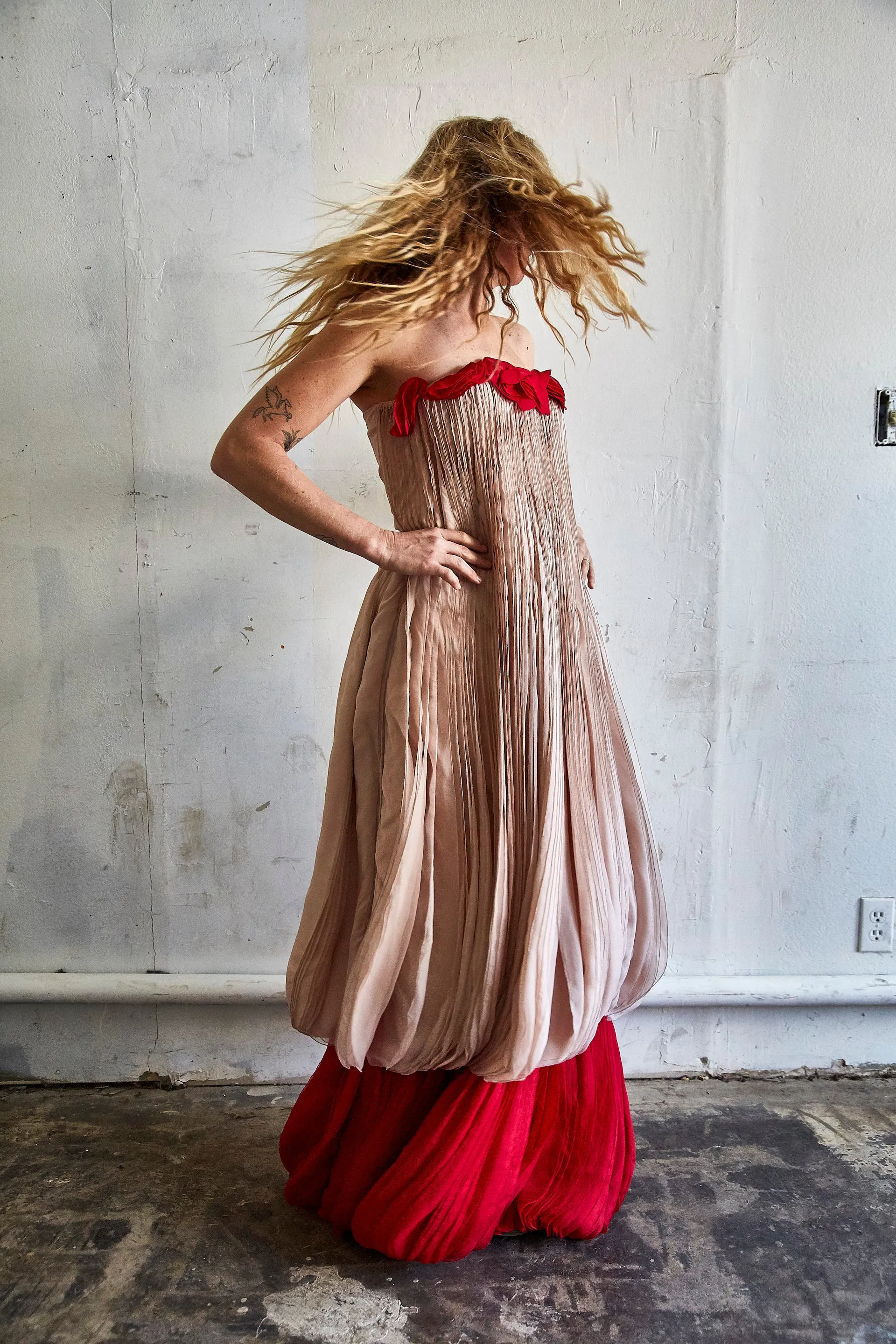 Vintage Valentino Pink and Red Crepe Silk Gown