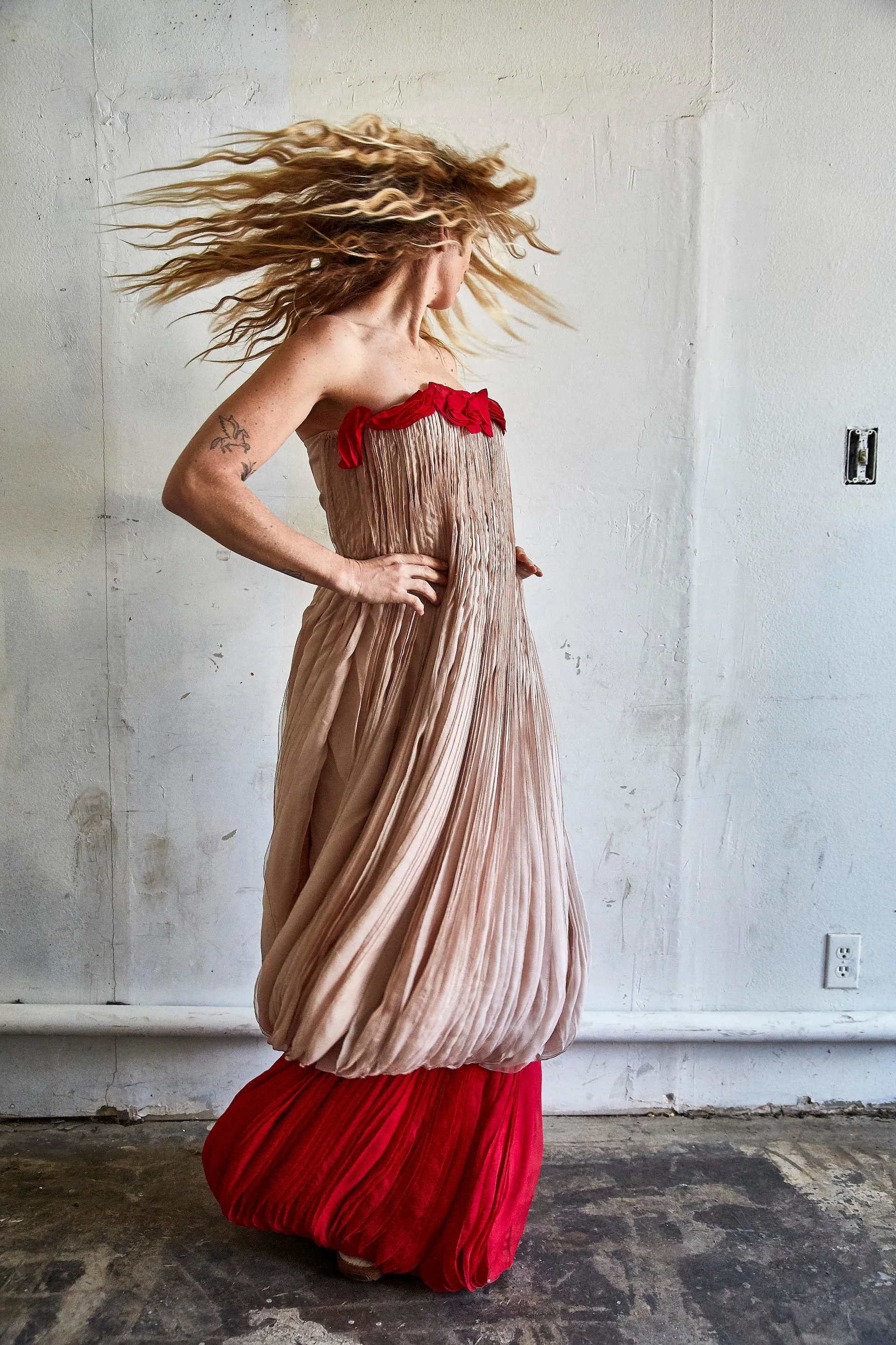 Vintage Valentino Pink and Red Crepe Silk Gown