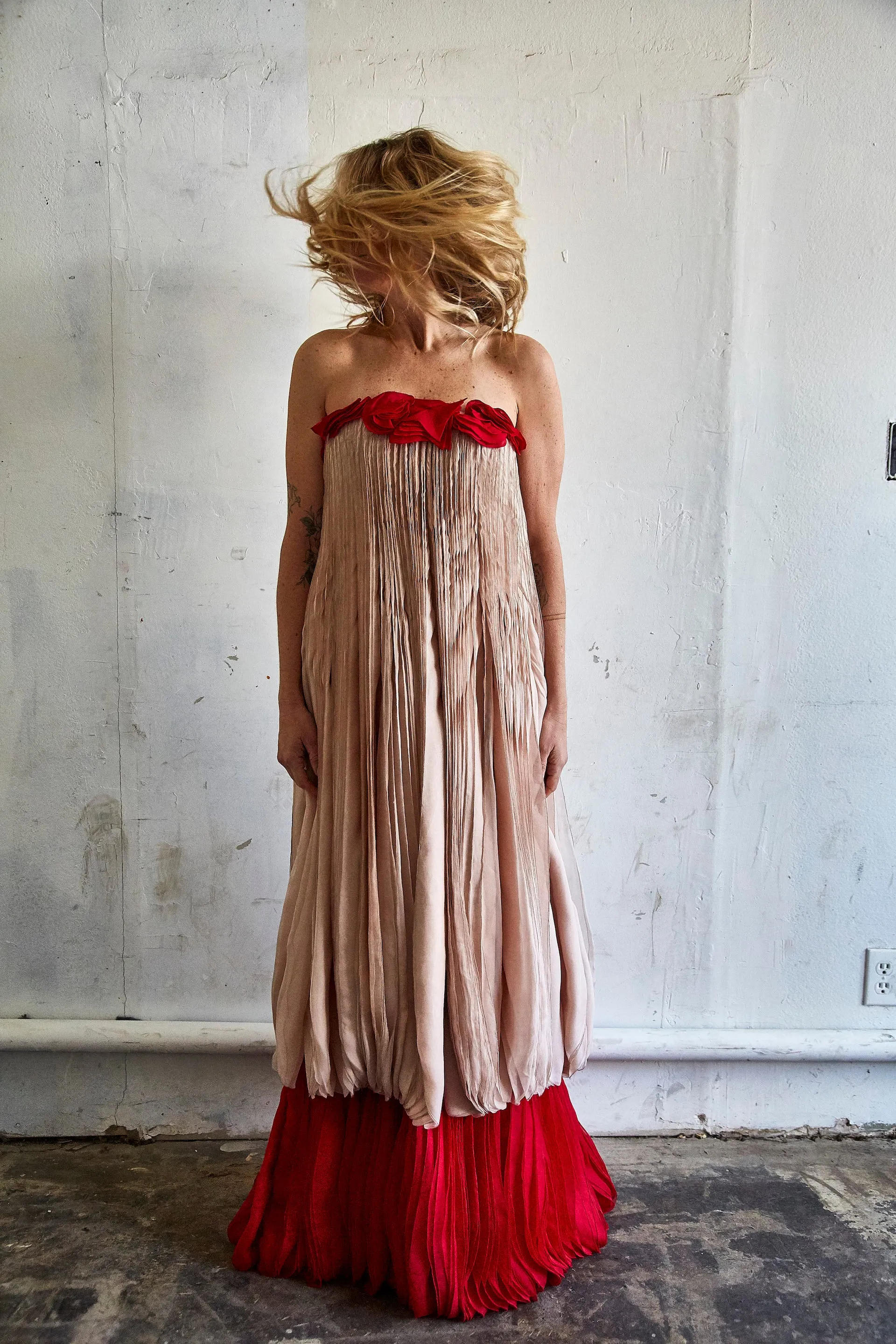 Vintage Valentino Pink and Red Crepe Silk Gown