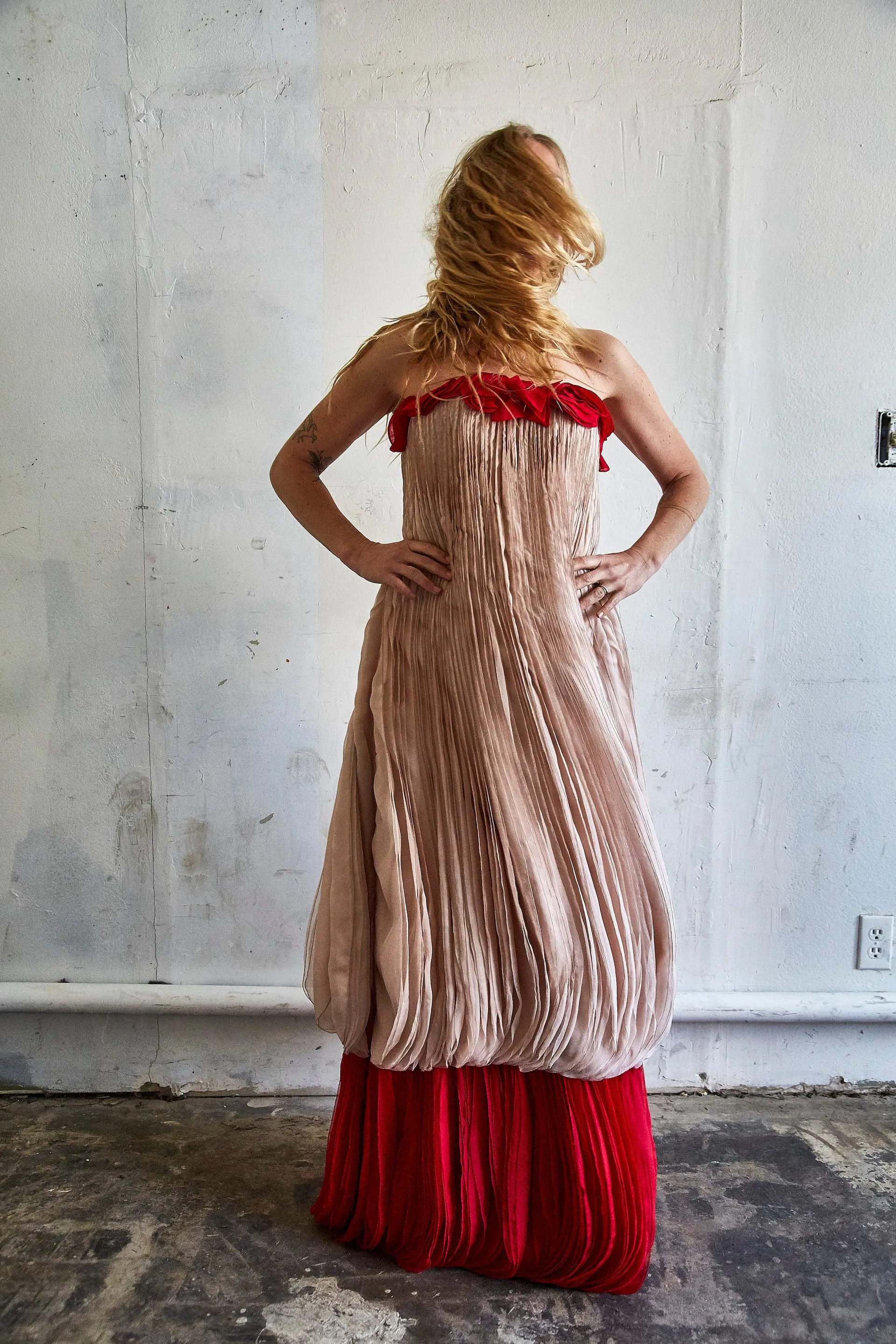 Vintage Valentino Pink and Red Crepe Silk Gown