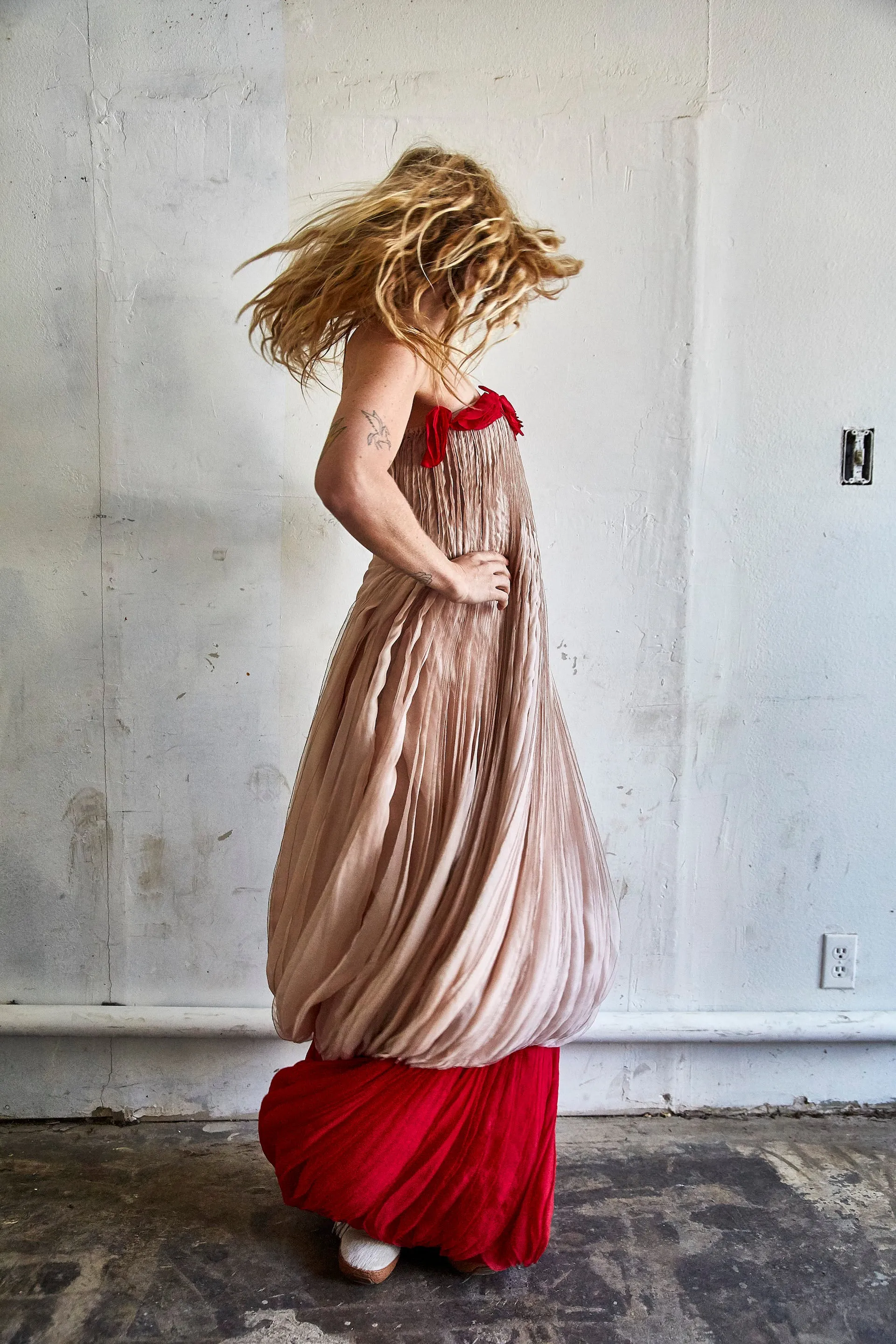 Vintage Valentino Pink and Red Crepe Silk Gown
