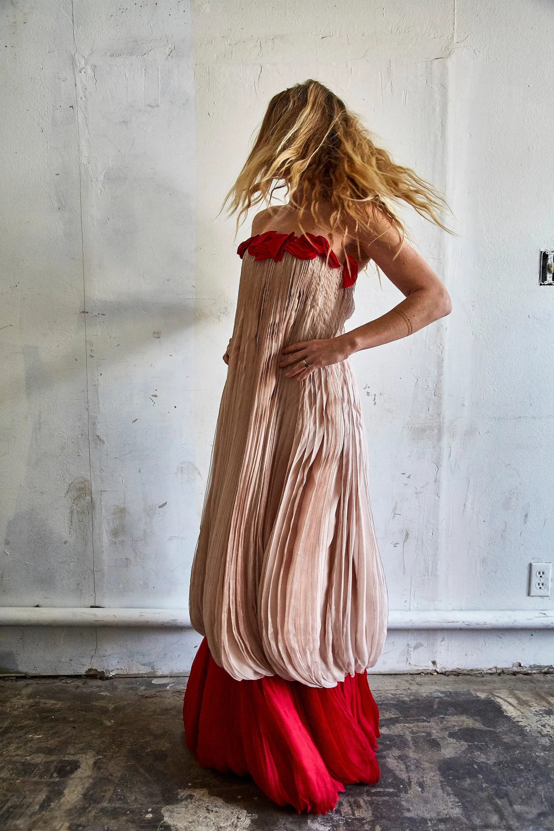 Vintage Valentino Pink and Red Crepe Silk Gown