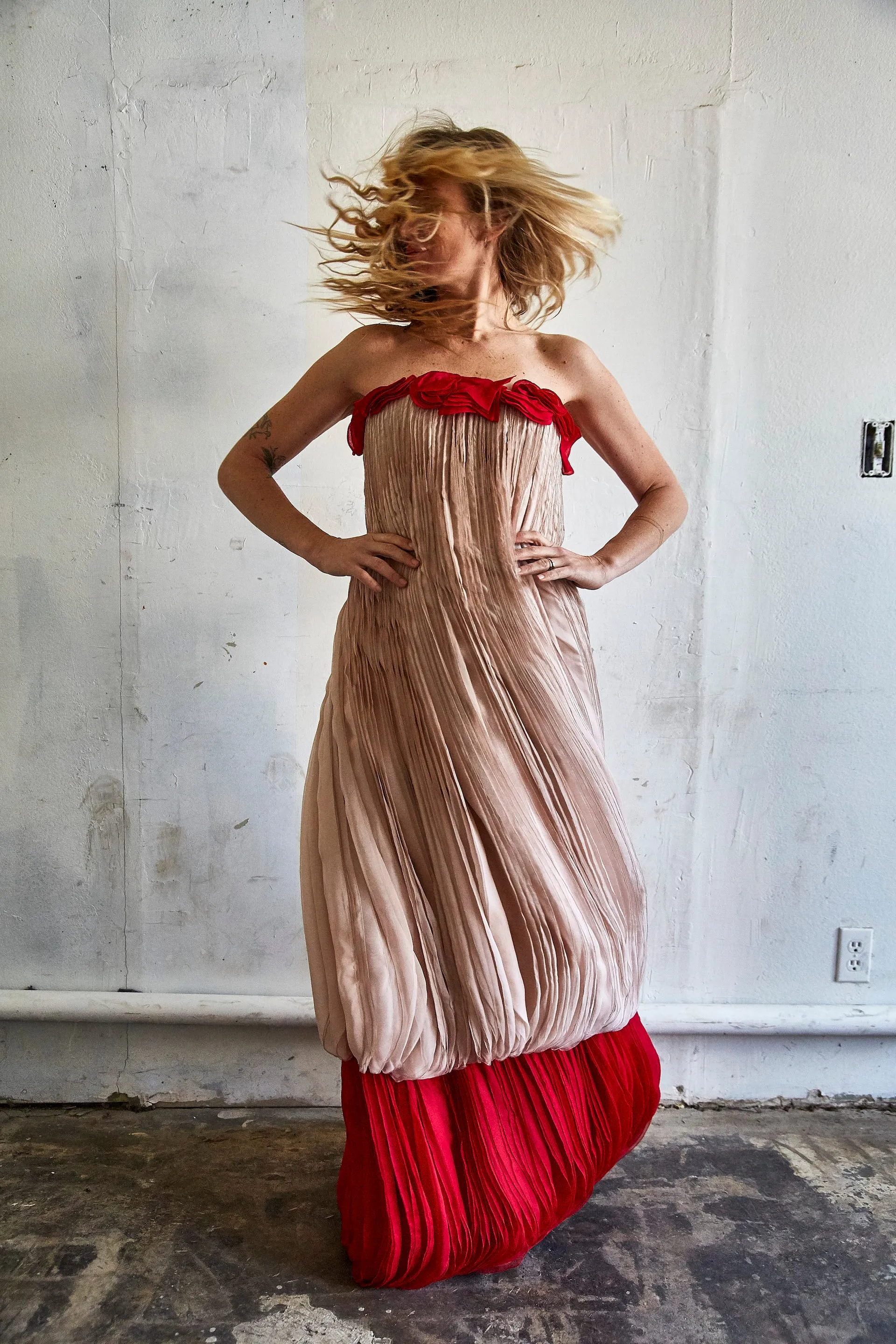 Vintage Valentino Pink and Red Crepe Silk Gown