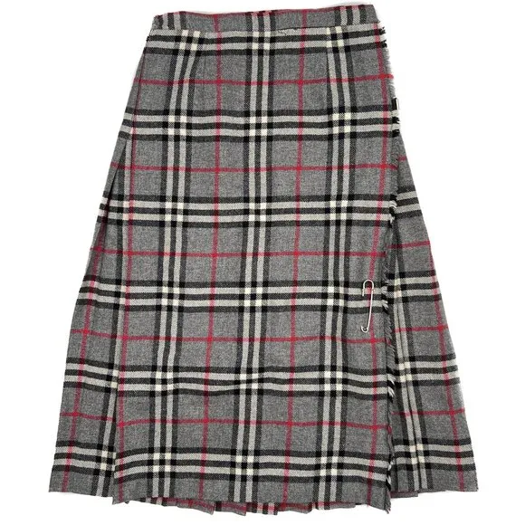 Vintage Westaway &amp; Westaway Plaid 100% Wool Pleated Plaid Midi Skirt Size UK 12