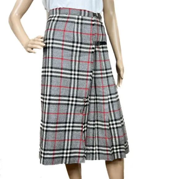 Vintage Westaway &amp; Westaway Plaid 100% Wool Pleated Plaid Midi Skirt Size UK 12