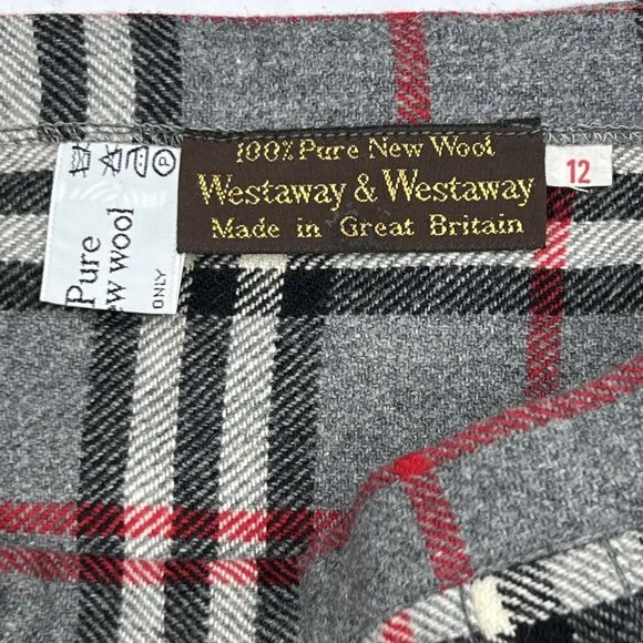 Vintage Westaway &amp; Westaway Plaid 100% Wool Pleated Plaid Midi Skirt Size UK 12