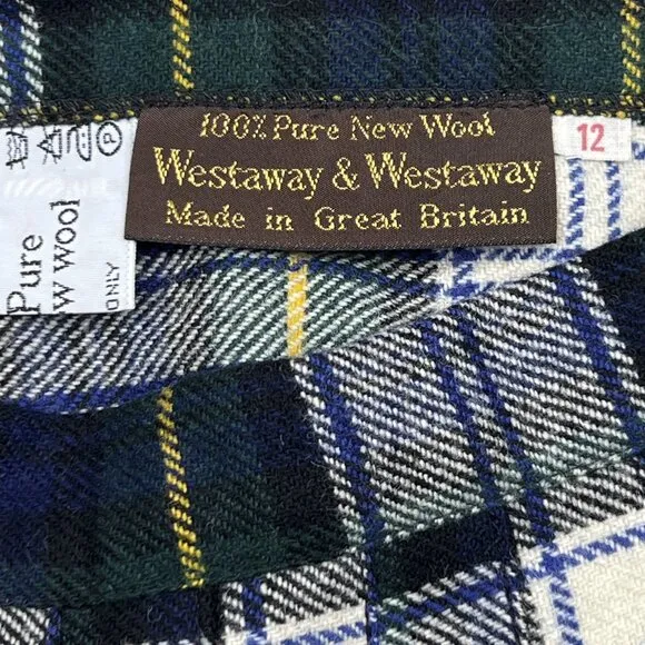 Vintage Westaway &amp; Westaway Plaid 100% Wool Pleated Plaid Midi Skirt Size UK 12