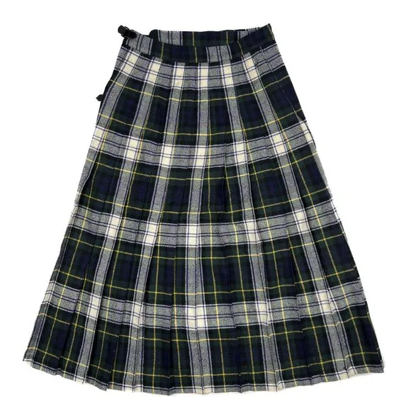 Vintage Westaway &amp; Westaway Plaid 100% Wool Pleated Plaid Midi Skirt Size UK 12