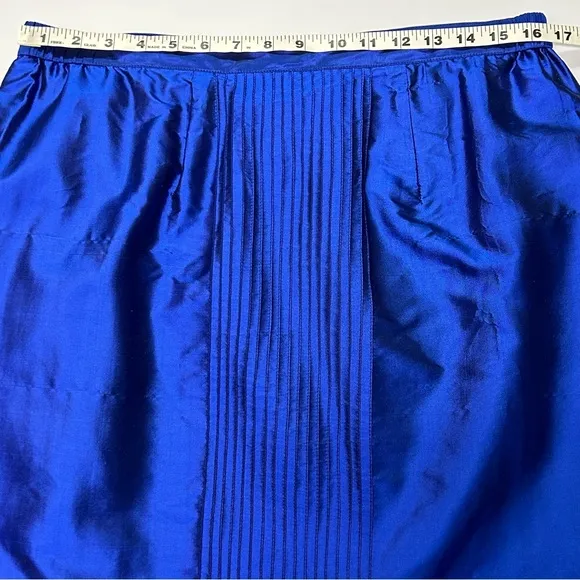Vintage Womens 100% Silk Midi Skirt Size M Zip Lined Handmade Metallic Blue Luxe