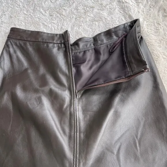 Vintage Y2K Gap dark brown leather midi skirt kick center pleat pleated M