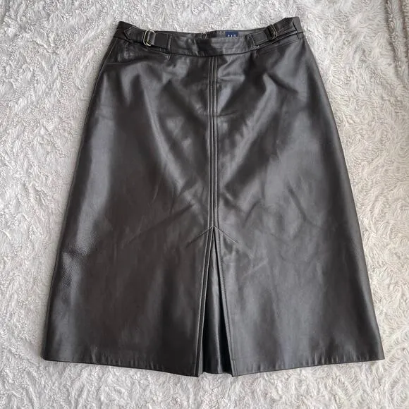 Vintage Y2K Gap dark brown leather midi skirt kick center pleat pleated M