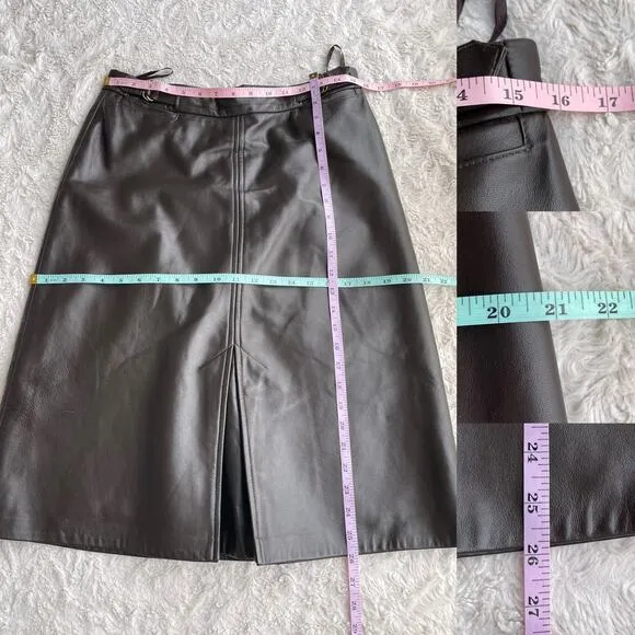 Vintage Y2K Gap dark brown leather midi skirt kick center pleat pleated M