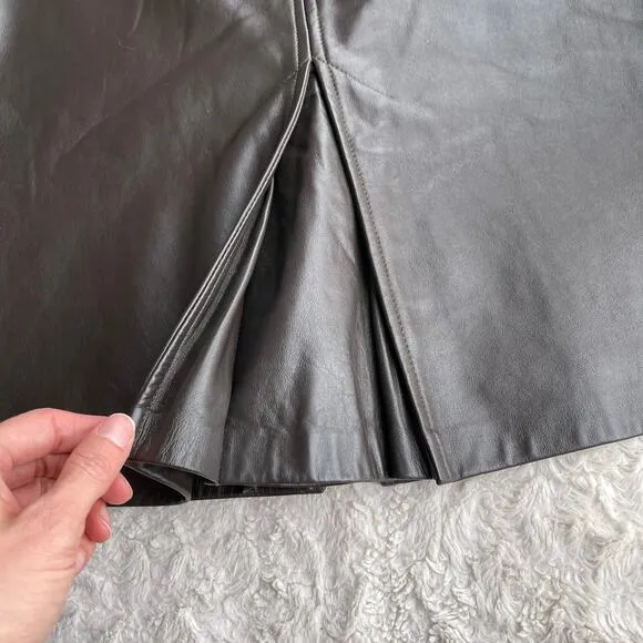 Vintage Y2K Gap dark brown leather midi skirt kick center pleat pleated M