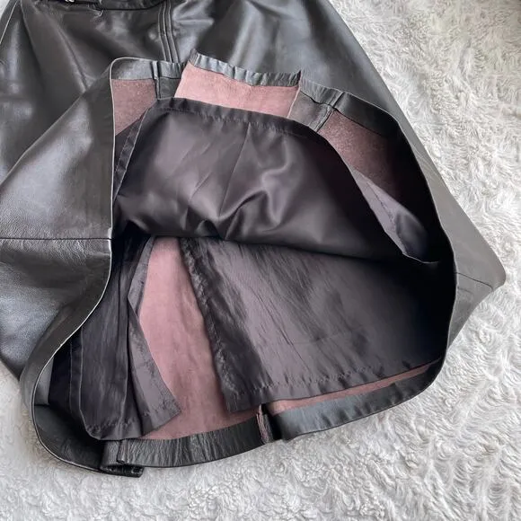 Vintage Y2K Gap dark brown leather midi skirt kick center pleat pleated M