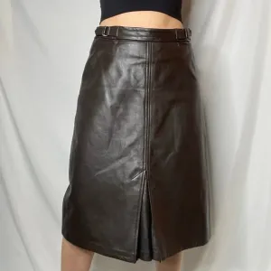 Vintage Y2K Gap dark brown leather midi skirt kick center pleat pleated M