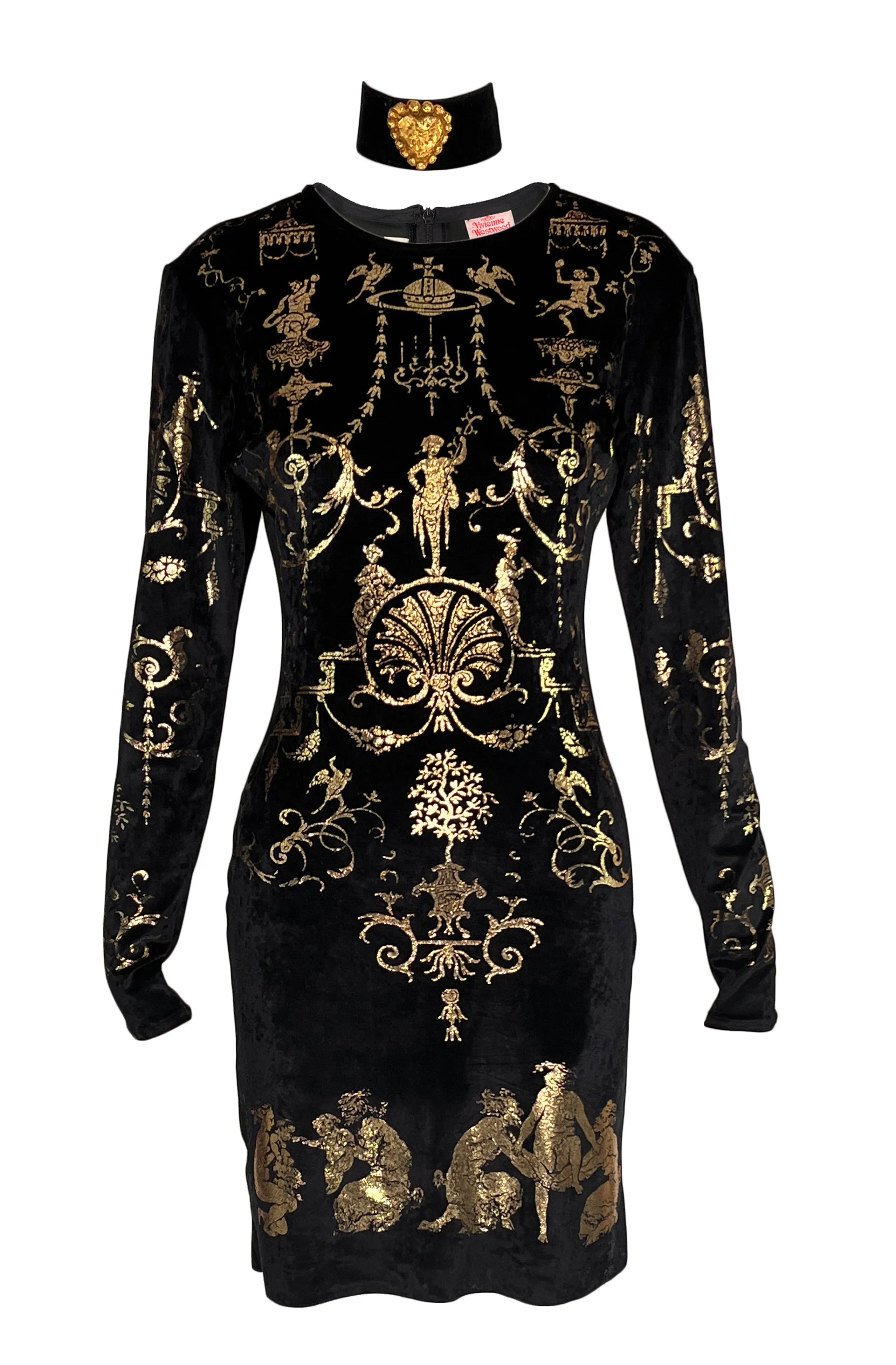Vivienne Westwood 'Portrait' FW90/91 Black Velvet Midi Dress, US 6/ IT 42