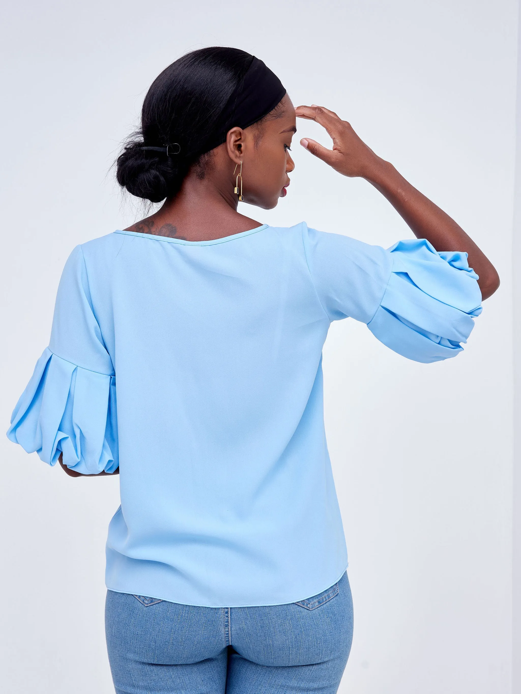Vivo Basic Boundneck Puff Sleeve Top - Baby Blue