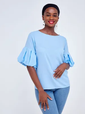 Vivo Basic Boundneck Puff Sleeve Top - Baby Blue