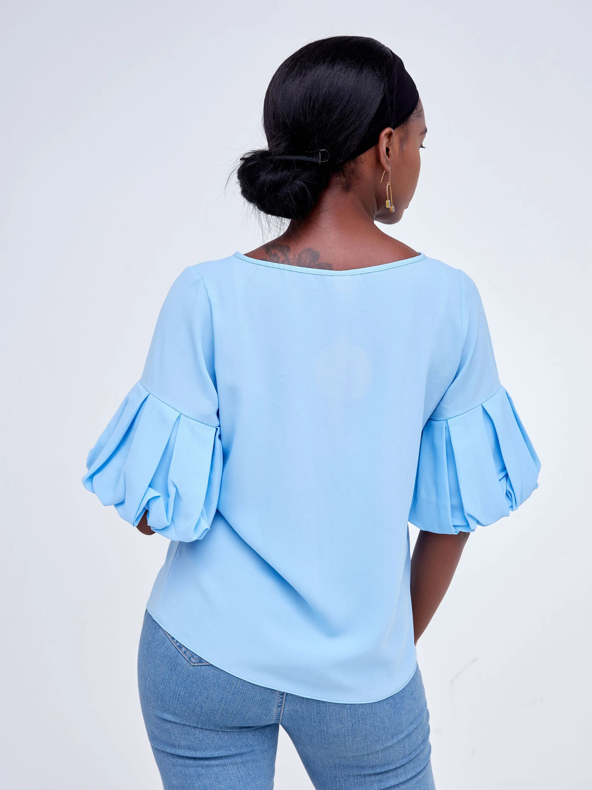 Vivo Basic Boundneck Puff Sleeve Top - Baby Blue