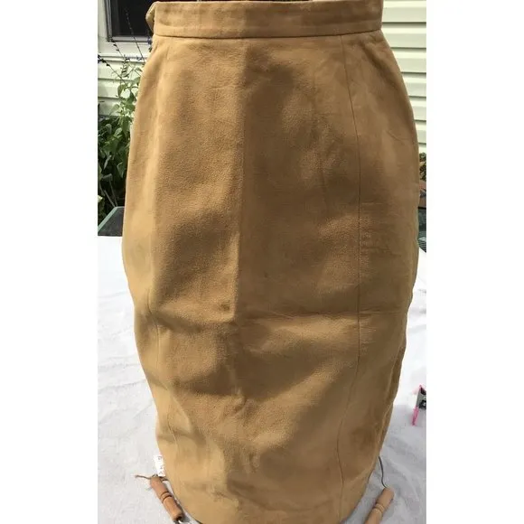 VTG 60s Rare Suede Leather Silk Women’s Pencil Skirt MOD Western Boho USA XS O