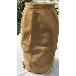 VTG 60s Rare Suede Leather Silk Women’s Pencil Skirt MOD Western Boho USA XS O
