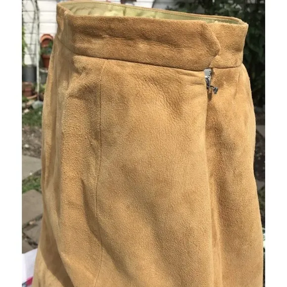 VTG 60s Rare Suede Leather Silk Women’s Pencil Skirt MOD Western Boho USA XS O