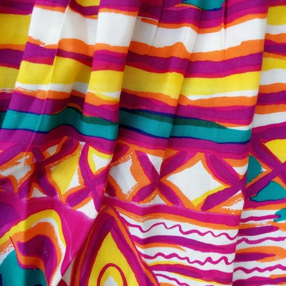 Vtg 90s Bright Rainbow Graphic Pleated Swing Skirt