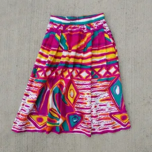 Vtg 90s Bright Rainbow Graphic Pleated Swing Skirt