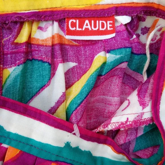 Vtg 90s Bright Rainbow Graphic Pleated Swing Skirt