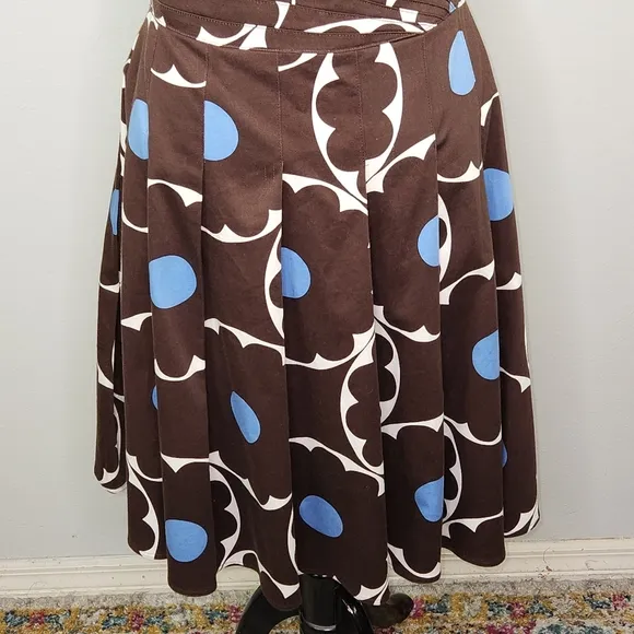VTG Kay Unger Brown &amp; Blue Polka Dot Strapless Fit &amp; Flare Pleated Hem Dress 12