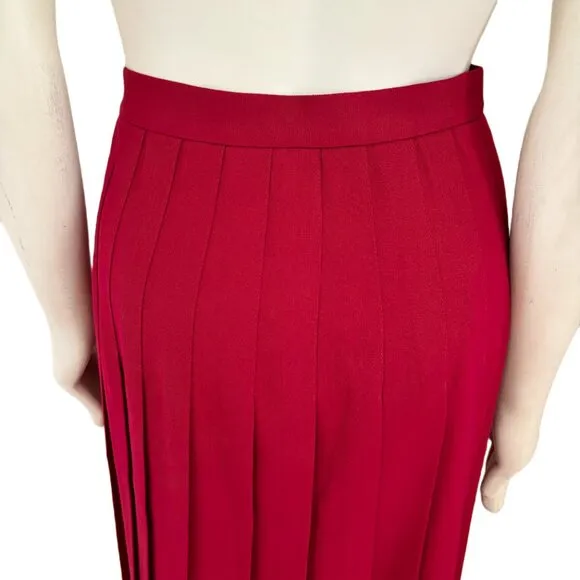 VTG SUSAN BRISTOL Pure Wool Below Knee Pleated A-line Kilt Skirt in Red SZ S
