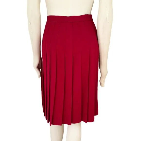 VTG SUSAN BRISTOL Pure Wool Below Knee Pleated A-line Kilt Skirt in Red SZ S