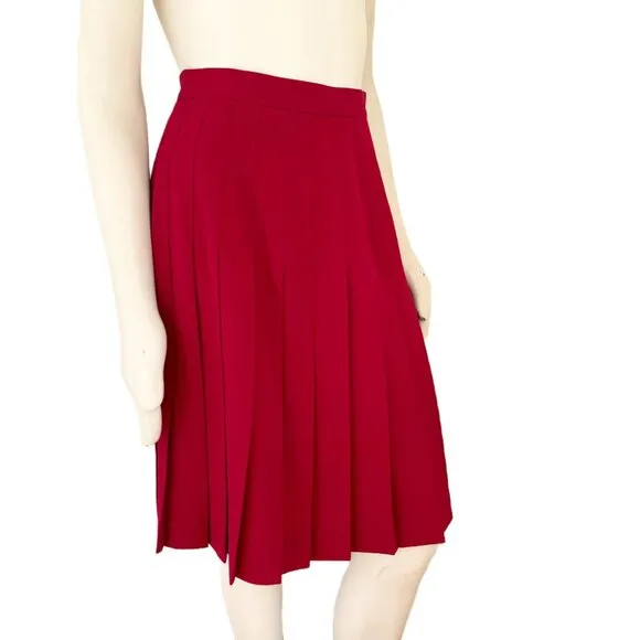 VTG SUSAN BRISTOL Pure Wool Below Knee Pleated A-line Kilt Skirt in Red SZ S