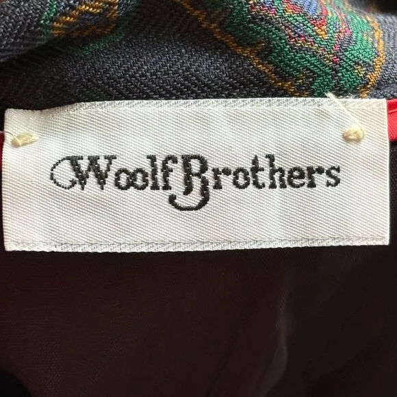 VTG WOOLF BROTHERS Medallion Print Pleated Long Midi Skirt in Dark Blue SZ S
