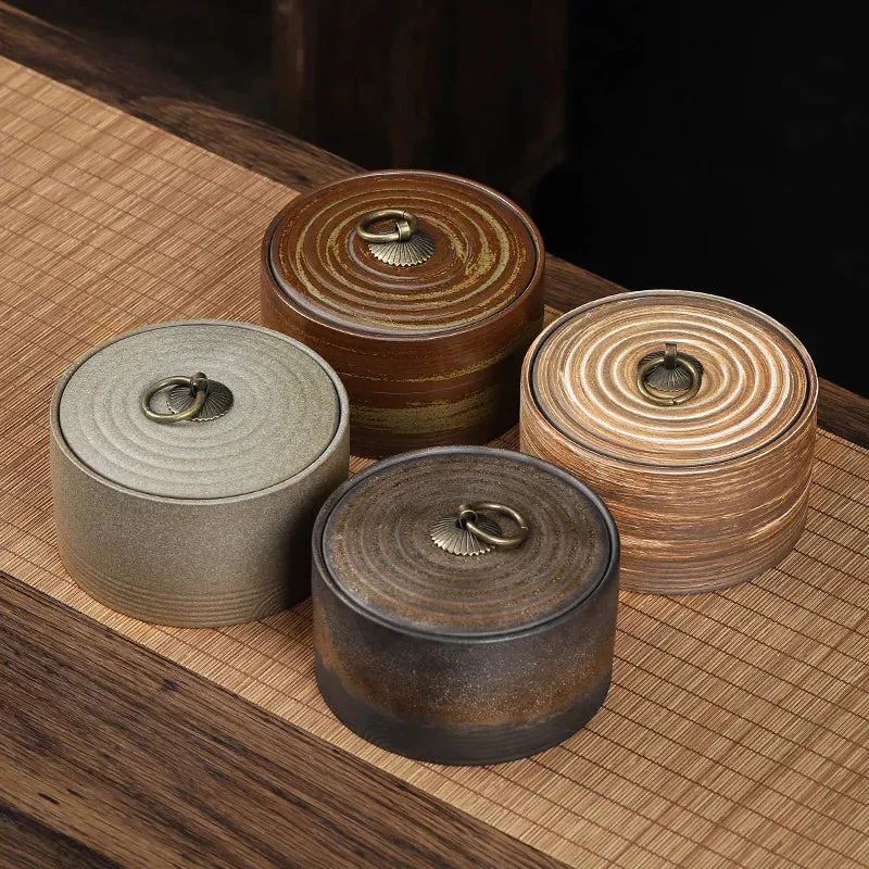 Wabi Sabi Rustic Vintage Japanese Ceramic Tea and Food Storage Jars with Lid