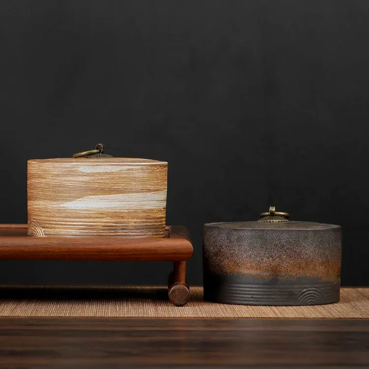 Wabi Sabi Rustic Vintage Japanese Ceramic Tea and Food Storage Jars with Lid