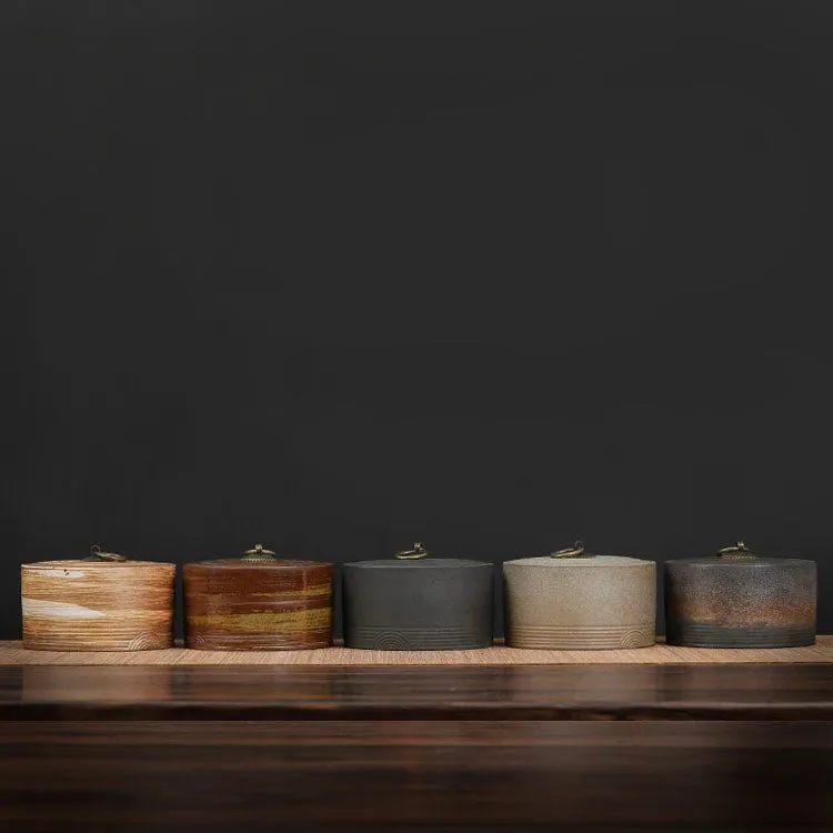 Wabi Sabi Rustic Vintage Japanese Ceramic Tea and Food Storage Jars with Lid