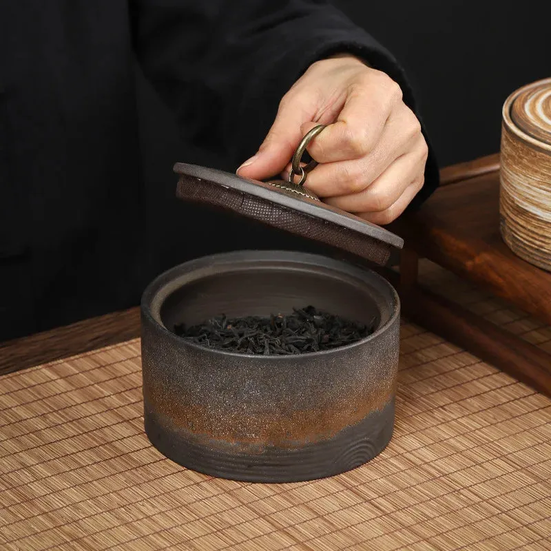 Wabi Sabi Rustic Vintage Japanese Ceramic Tea and Food Storage Jars with Lid