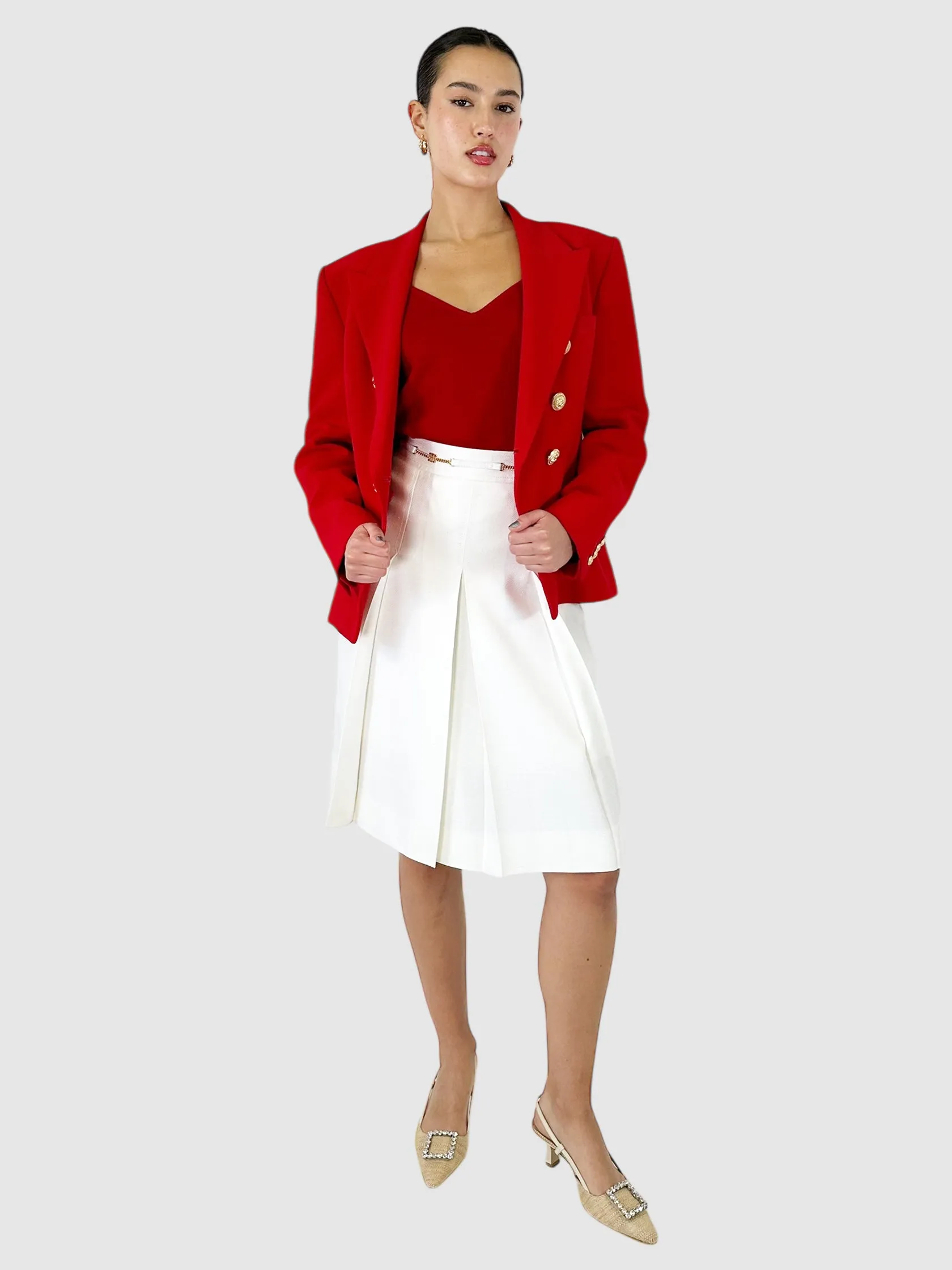 Waist Buckle Detail Pleated Midi Skirt - Size S
