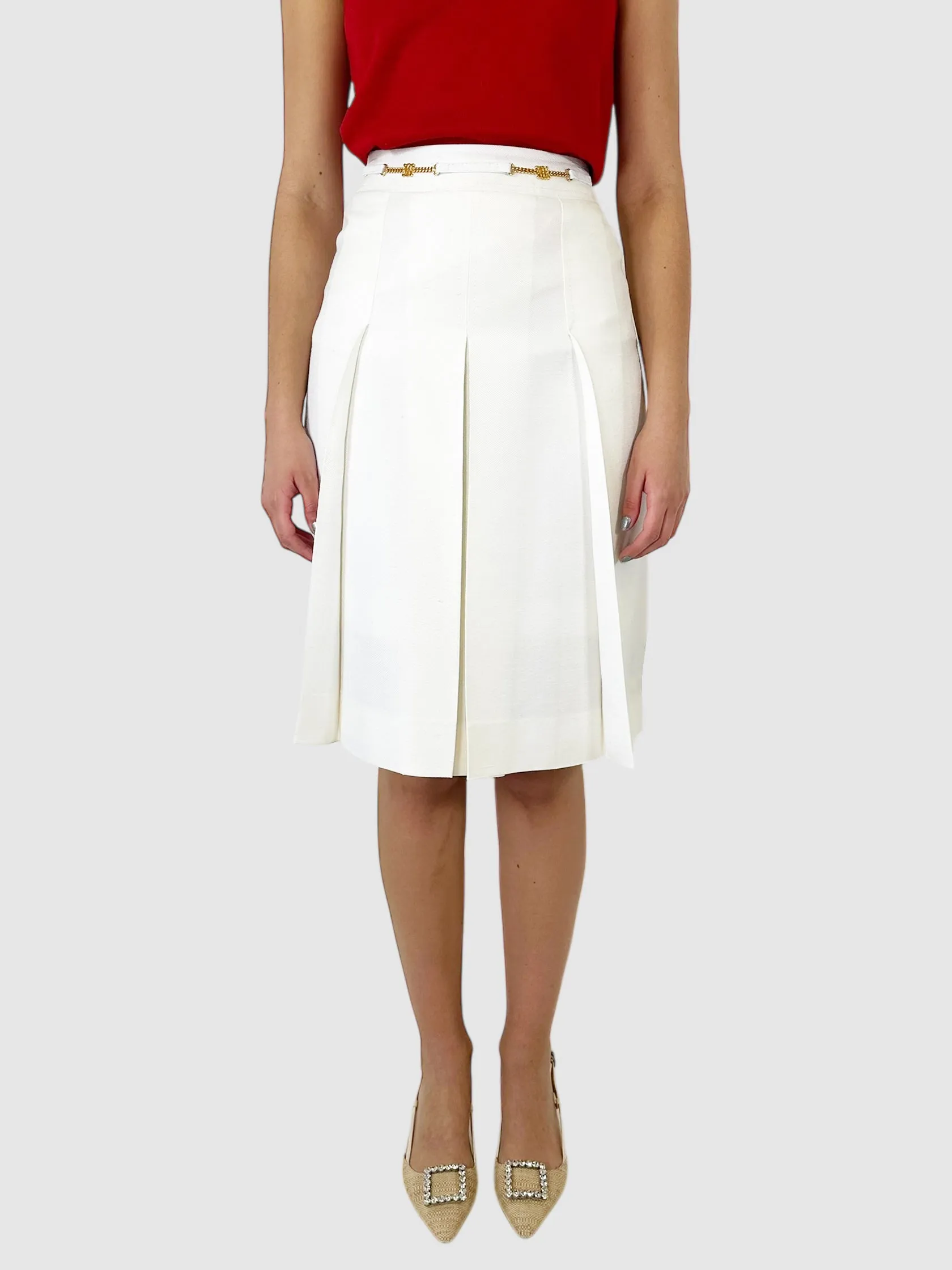 Waist Buckle Detail Pleated Midi Skirt - Size S