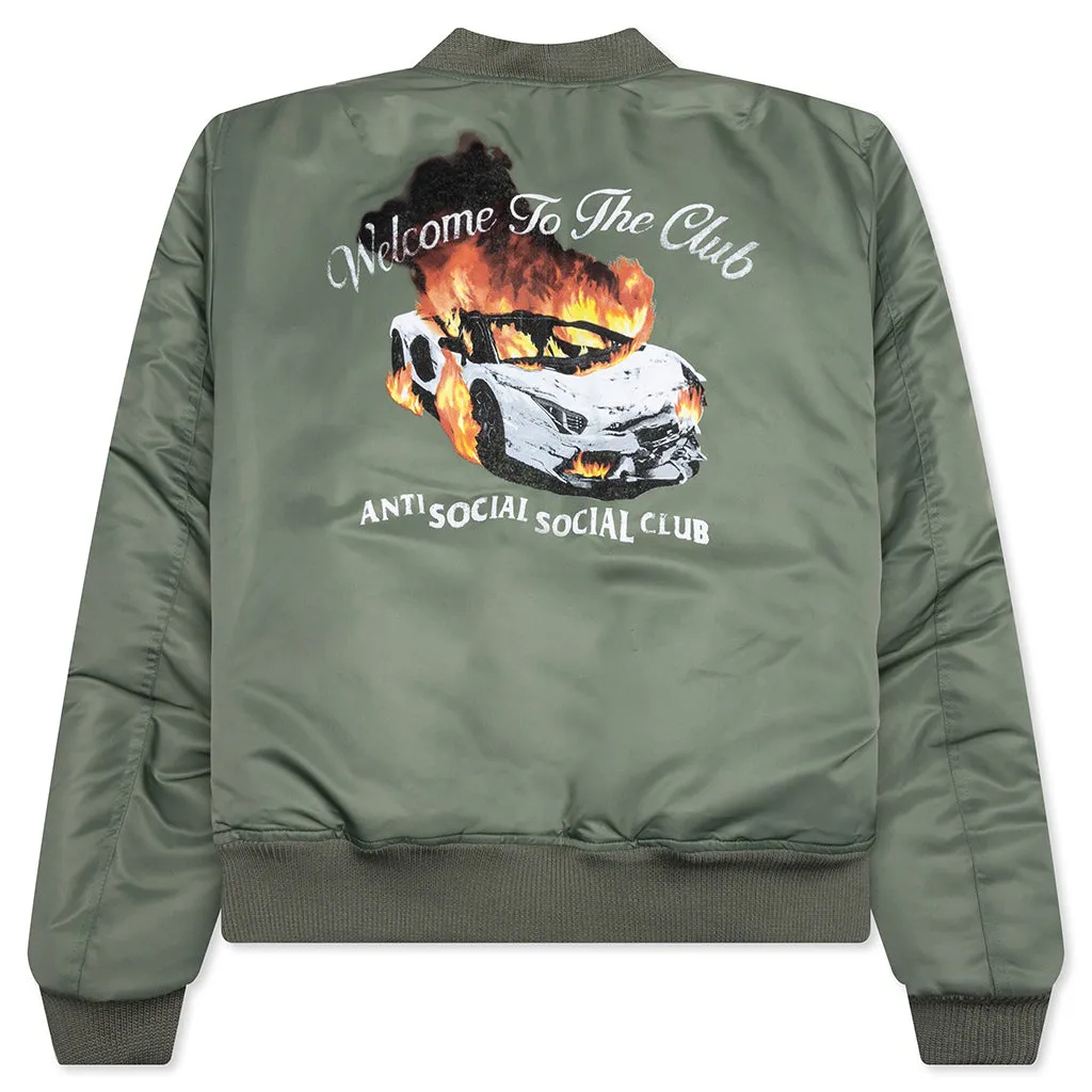 Welcome To The Club Ma-1 Jacket - Olive