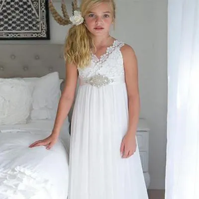 White A-line Lace Flower Girl Dresses ,Cheap Chiffon Toddler Flower Girl Dresses,FGY0203