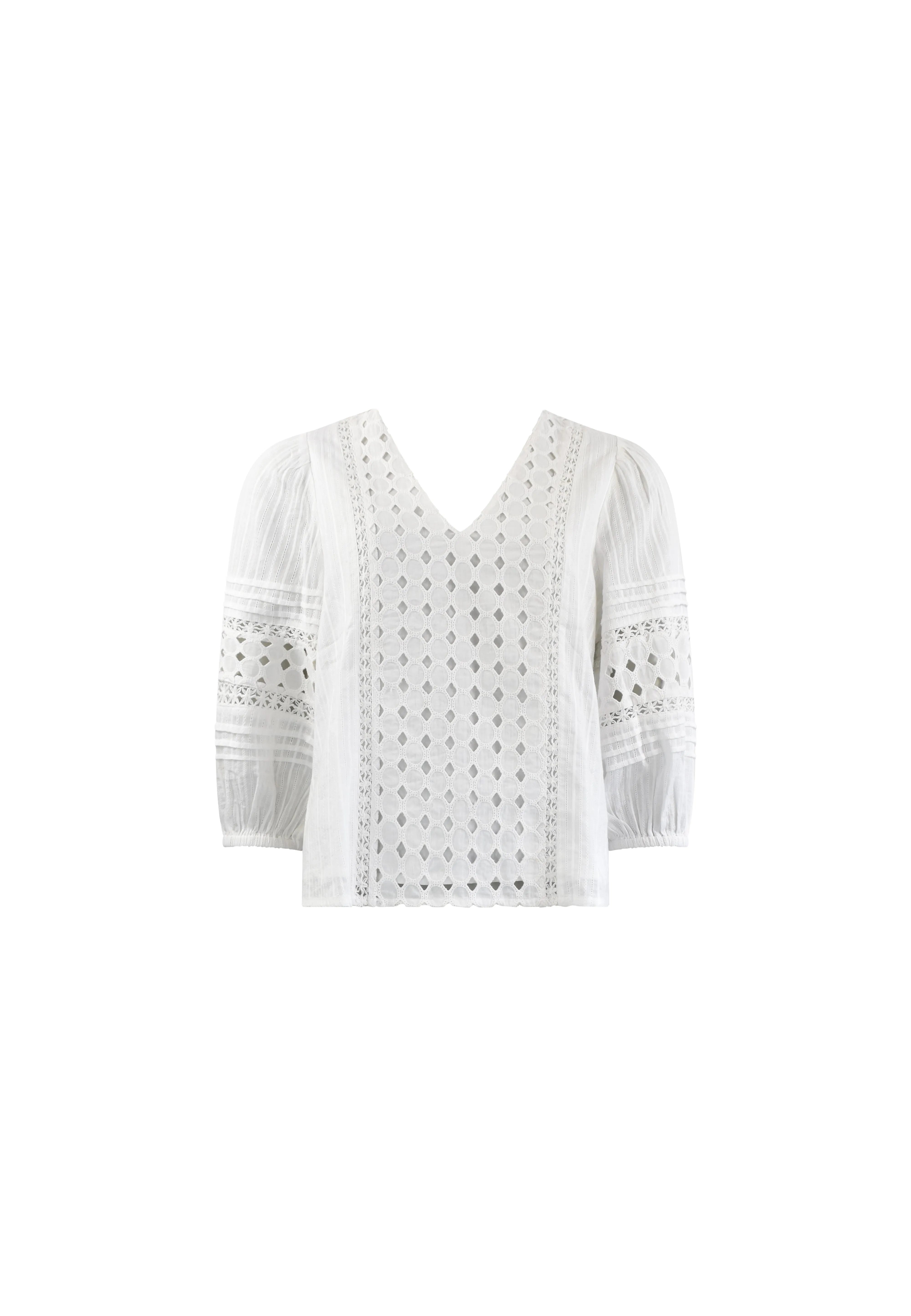 White Broderie V Neck Top