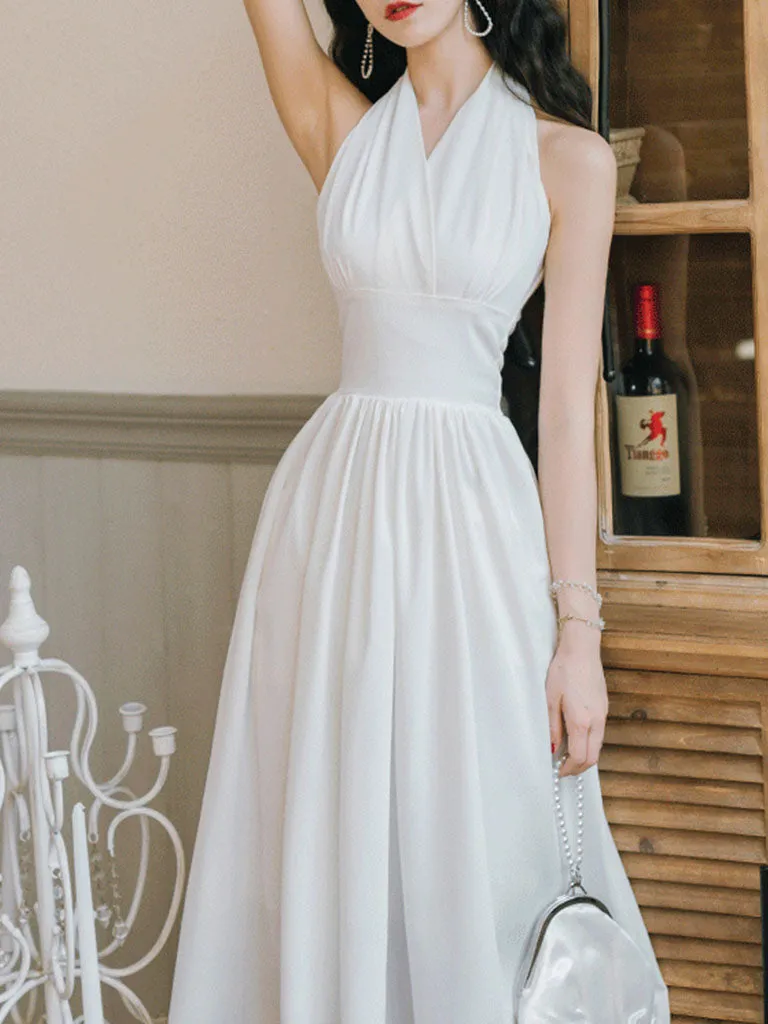 White Halter Sexy Marilyn Monroe Same Style 1950S Vintage Dress