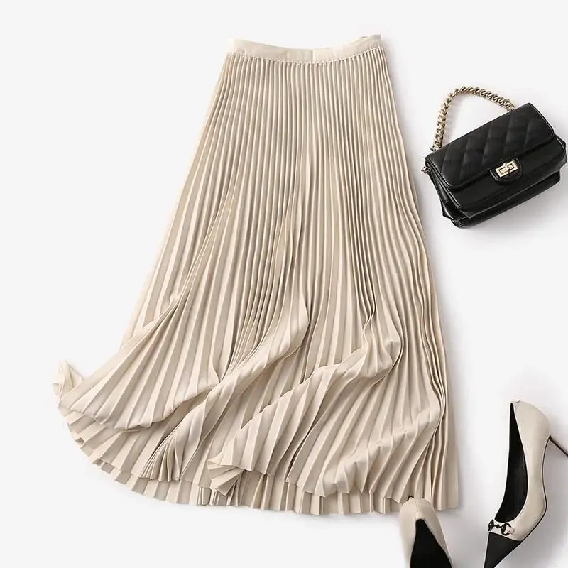 White Pleated Long Skirts for Women Korean Fashion