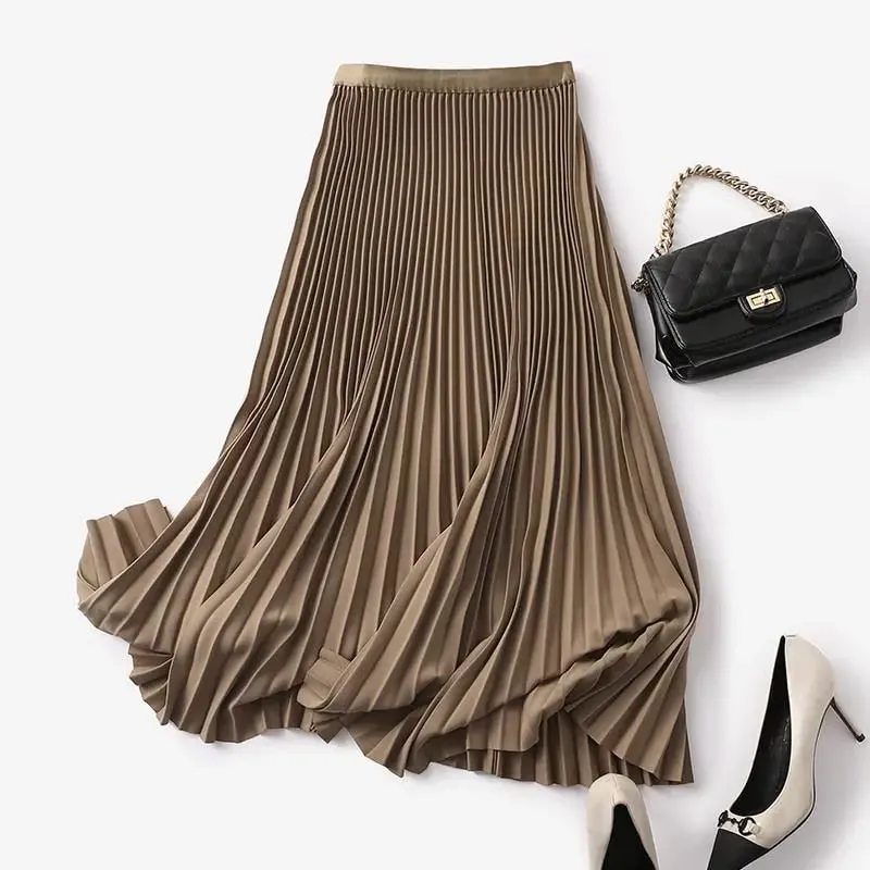 White Pleated Long Skirts for Women Korean Fashion