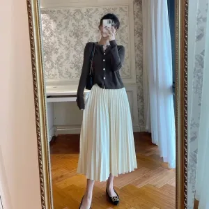 White Pleated Long Skirts for Women Korean Fashion